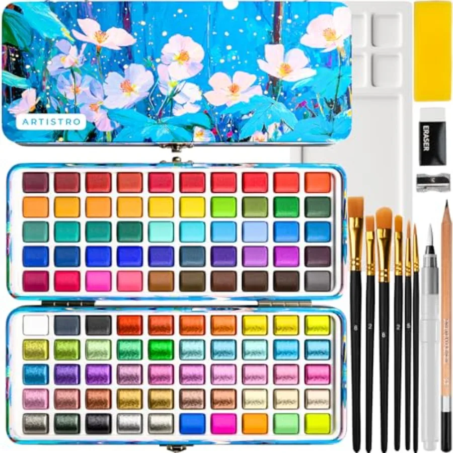 

【Spot goods】100 Color Watercolor Paint Set - Portable Paint Art Kit with Palette and Brush Pens - Travel Water Color Set for Ad