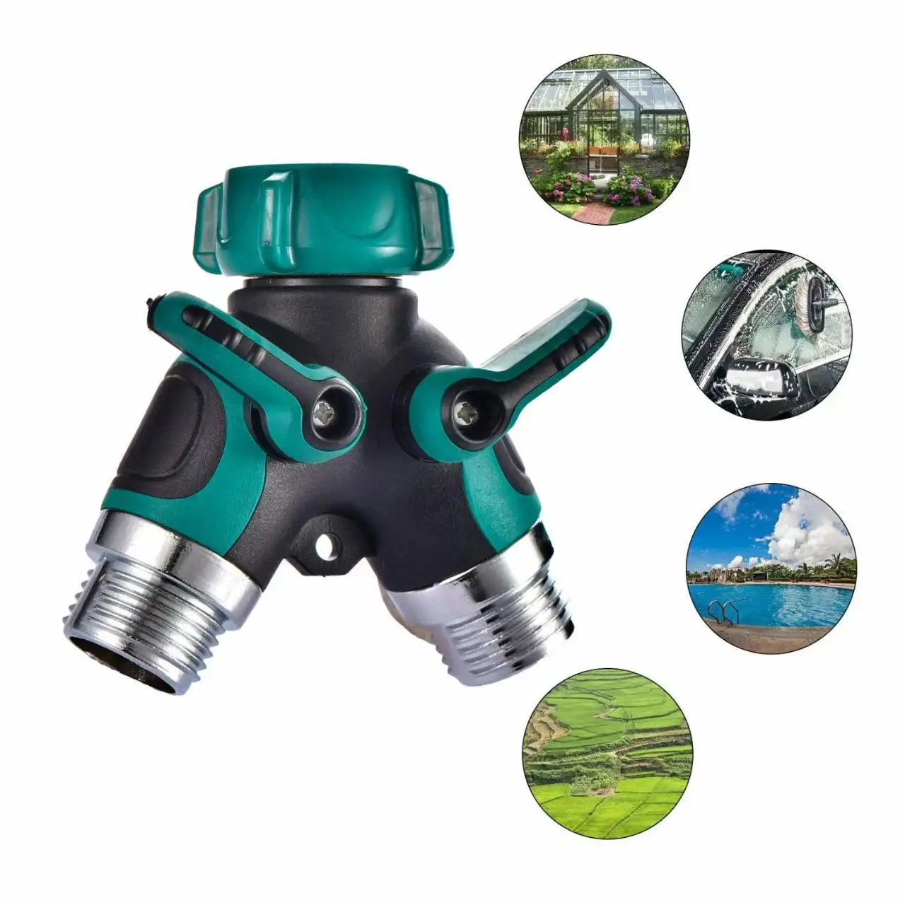 Zinc Alloy Y-Shaped Outdoor Two-Way Splitter, One-in-Two-Out Garden Fitting, Three-Way Water Distributor for Garden Hoses