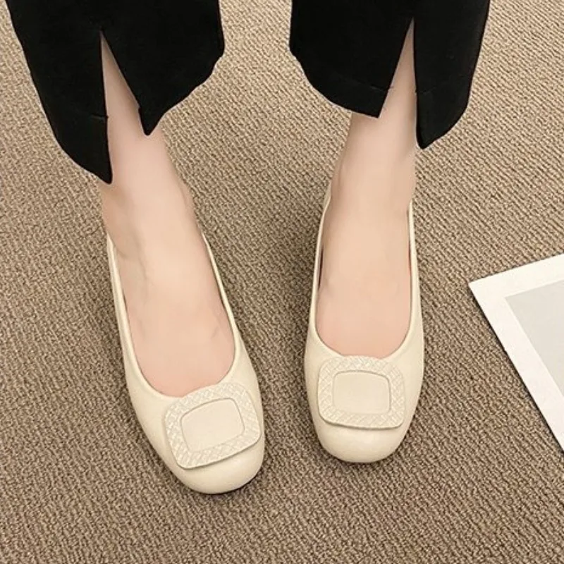 

Soft Pu Leather Women's Low Heel Shoes Shallow Mouth All-match Comfortable Pumps Thick Heels Ladies Work Small Leather Shoes