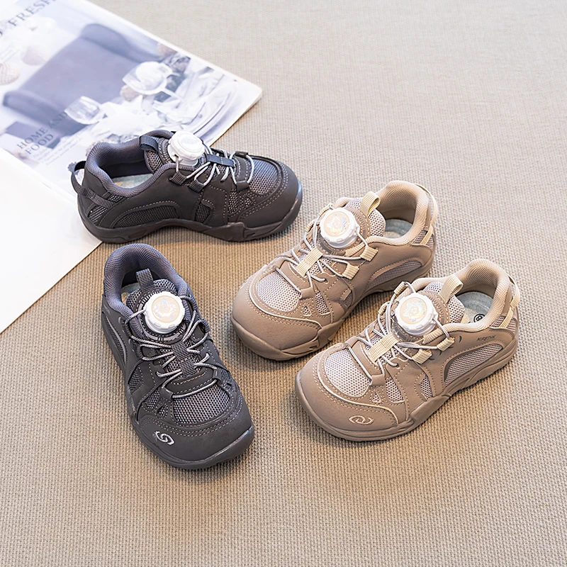 

Детская повседневная обувь, красивая модная спортивная обувь для мальчиков и девочек, вращающаяся кнопка, осень 2023, новые детские теннисные туфли, дышащая сетка