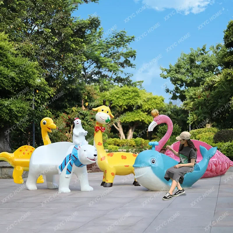 Fiberglass Outdoor Creative Dinosaur Cartoon Animal Casual Seat Shopping Mall Stool Kindergarten Sculpture Park Decoration