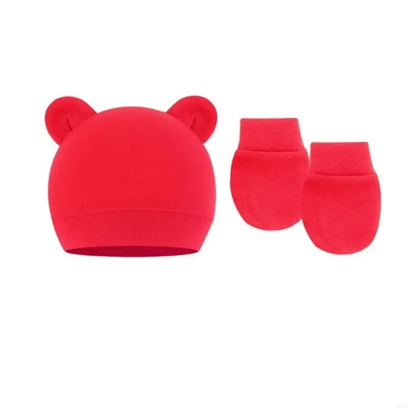 

E06F Hat and Mittens Set Candy Color Stretchy Infant Warm Hat Gloves 0-1 Years Old