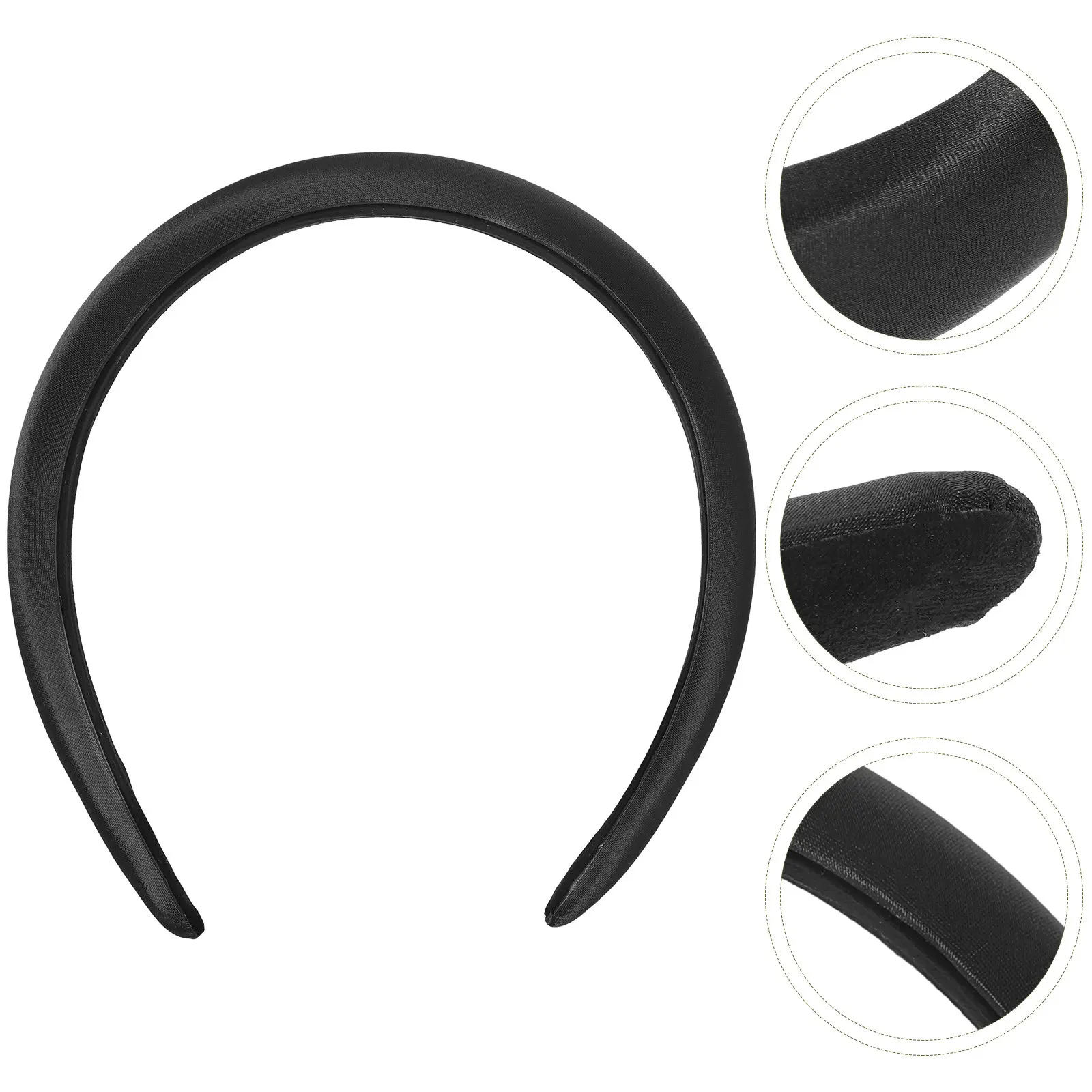 

Wide Black Satin Headband Women Non Slip Plain Padded Hairband Hair Accessories for Daily Wearing Satin Headband