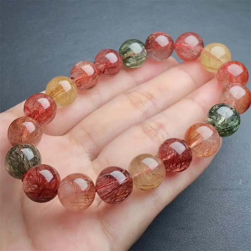 10.5MM Natural Colored Rutilated Quartz Bracelet Healing Fengshui Handmade Crystal Jewelry Stretch Children Birthday Gift 1PCS