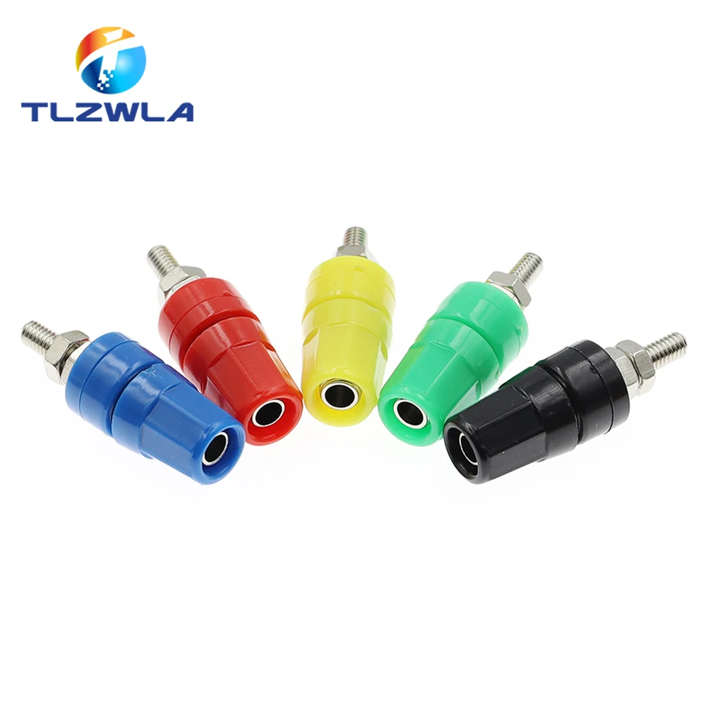 5PCS M4X36 Pure Copper Terminal 4MM Banana Jack Socket 20A Binding Post Banana Plug Connector M4*36 Black Red Blue Green Yellow