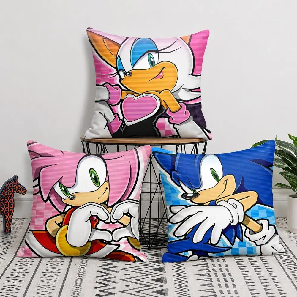 S-Sonic the Hedgehog Game Cushion Cover Short Plush Soft Double-Sided Printing Pillow Case Cozy Sofa Bedroom Home Decor Gift