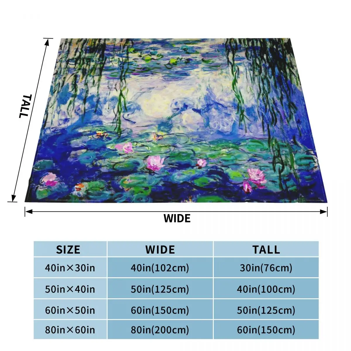 Claude Monet Water Lilies Landscape of Water and Reflection Throw Blanket Summer Blanket Luxury Throw Blanket Thin Blanket