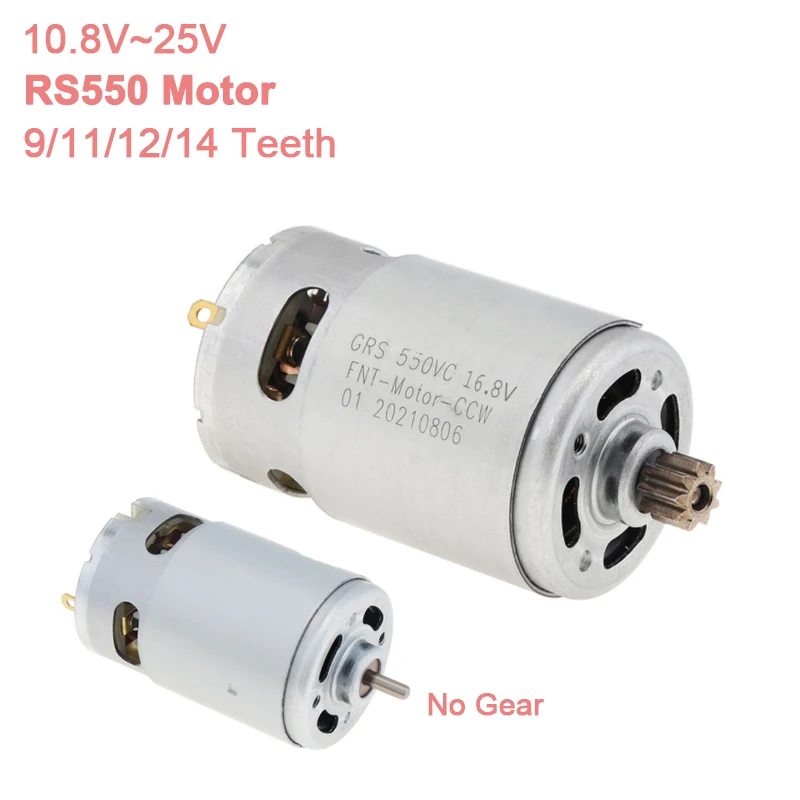 RS550 DC Motor 10.8V/12V/16.8V/18V/21V Micro Electric Motors with 9/11/12/14Teeth High Torque Gear Box for Drill Screwdriver