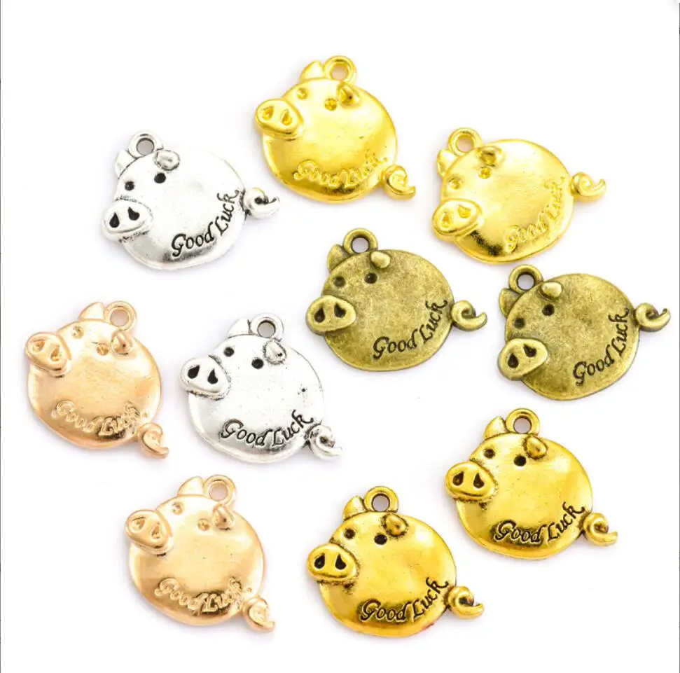 100pcs Charms Good Luck Pig 15x13mm Tibetan Bronze Silver Color Pendants Antique Jewelry Making DIY Handmade Craft F0217
