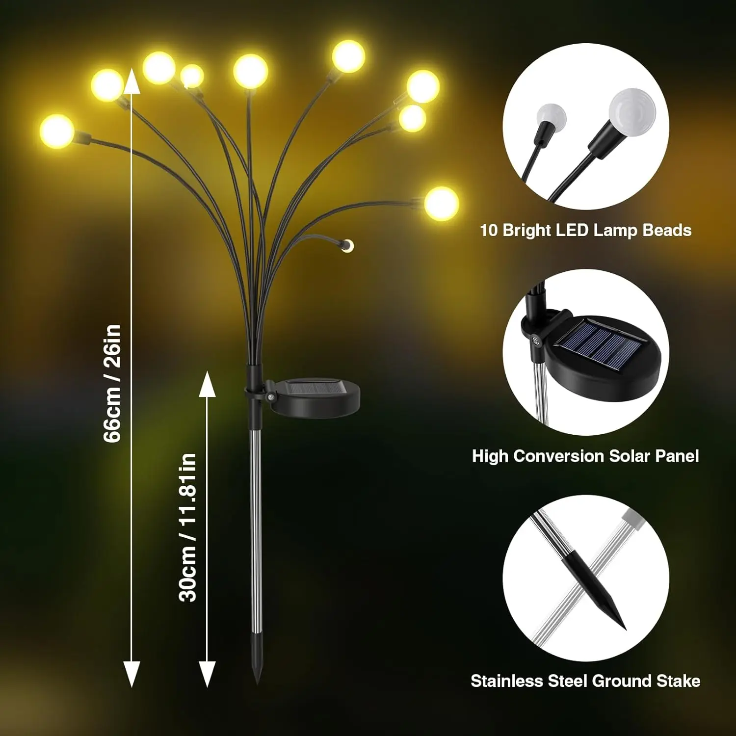 Lampu LED taman tenaga surya, 2 buah lampu LED luar ruangan, tahan air, lampu taman, lampu lanskap, lampu halaman, dekorasi lampu surya