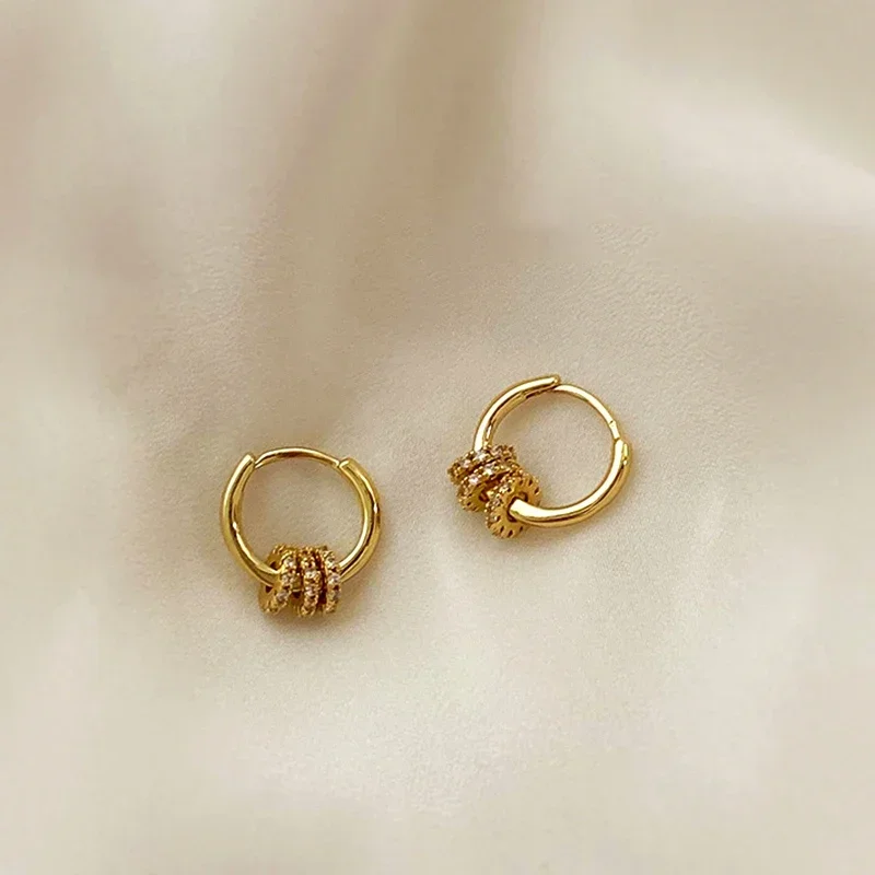 Trendy 14K Gold Plated Geometric Gear Shape Circle Hoop Earrings for Women Girl Korean Fashion Jewelry Buckle Type AAA Zircon