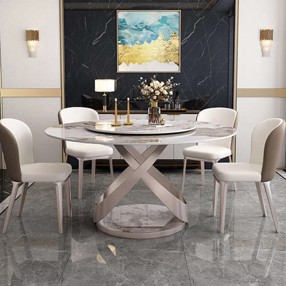 Slate white round dining table set at 6 chair family restaurant customizable dining table in different sizes