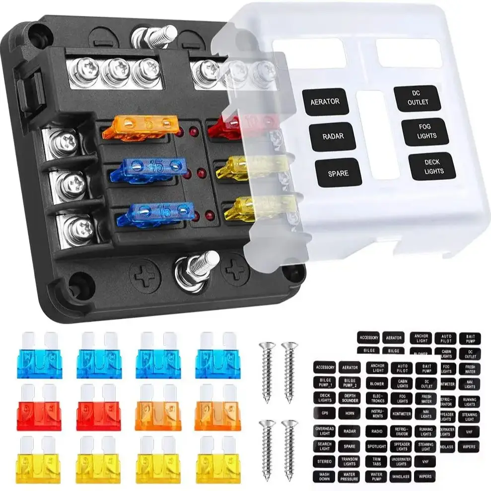 Auto Boot Zekeringkast Houder Met 6 Manieren Blade Zekeringhouder Blok Waarschuwing Indicator 12V 36V Power distributie Panel Board