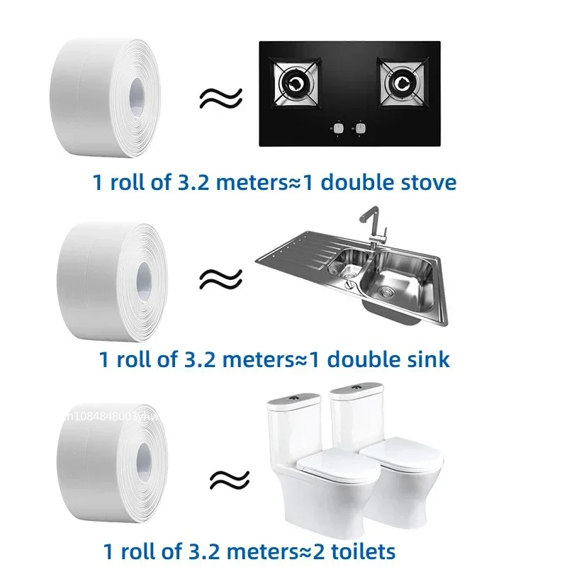 1 Roll PVC Sealing Tape for Bathroom Kitchen Caulk Strip Tape Self Adhesive Waterproof Wall Stickers Mold Proof Sealing Tapes