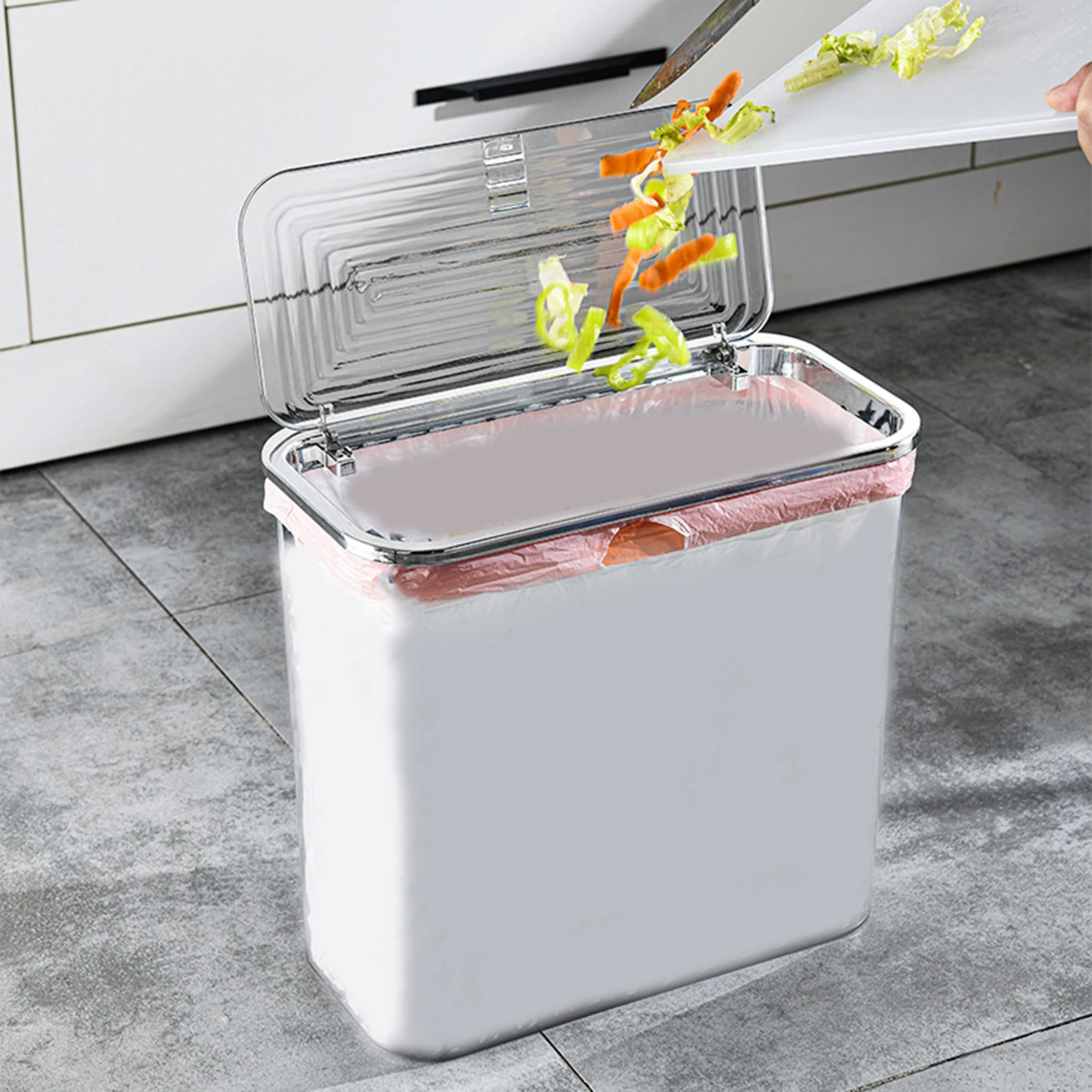 

PET Trash Can Lid for Kitchen Bedroom Office Waste Paper Bins Easy Replace Garbage Bags Recycling Storage Household