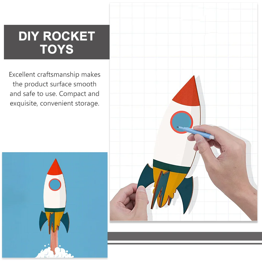 1 مجموعة 1 مجموعة من Diy بها بنفسك الحرف الصواريخ الخشبية غير المكتملة الكتابة على الجدران للأطفال رسمت باليد الخشب الحرفية عدة الأطفال مشروع فني الطلاب