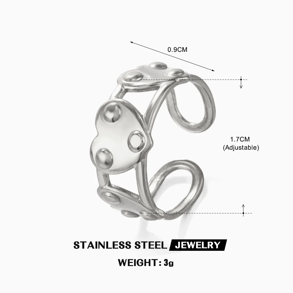 Trendy Minimalist Heart Ring 18K Gold Plated Titanium Steel Adjustable Open Ring for Women Everyday Dainty Stackable Jewelry