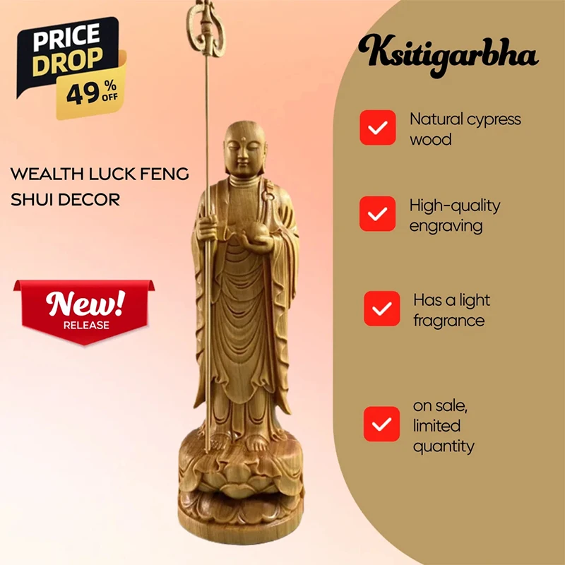 Natural wood Shakyamuni Buddha Statue Solid wood carving High-quality home, room and office products Wealth Luck Feng Shui Decor