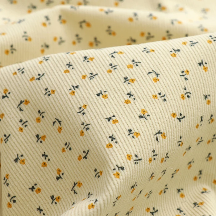 145x50cm Whimsical Apricot Floral Print Cotton Fabric for Girl's Clothing Non-stretch Floral Twill Corduroy Fabric Sewing Cloth