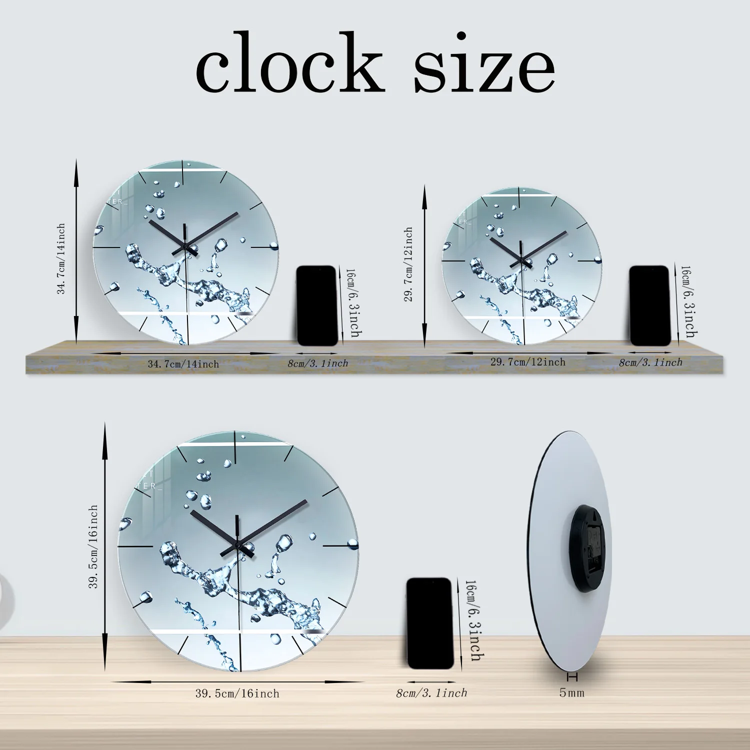 Modern Water Drop Pattern Tempered Glass Wall Clock Living Room Bedroom Kitchen Home Decoration Wall Clock Silent Quartz Clock Holiday Gift 12