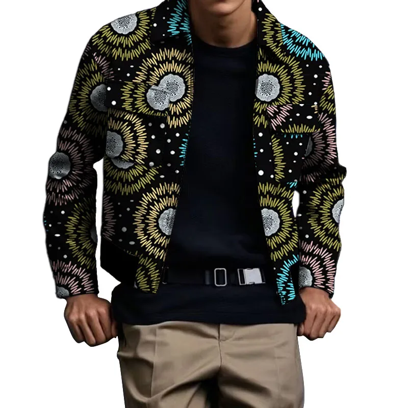 سترة منفوخة للرجال على الطراز العرقي مع جيوب مزدوجة على الصدر، أزياء أفريقية بياقة مقلوبة، معطف قصير للرجال، ملابس أنقرة