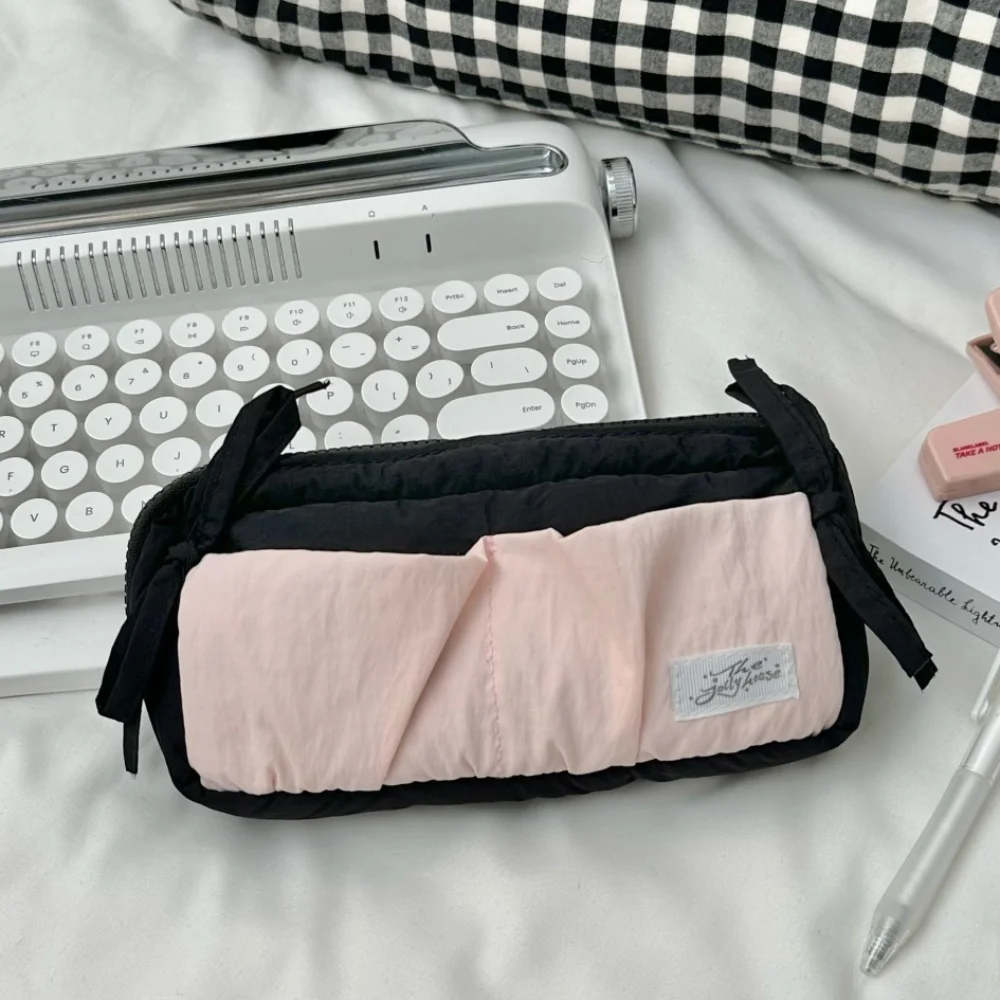 Bowknot Y2K القوس حقيبة أدوات مكتبية سعة كبيرة مستحضرات التجميل بطاقة القلم الكورية مقلمة الجمالية سطح المكتب تخزين Ins قلم رصاص الحقيبة