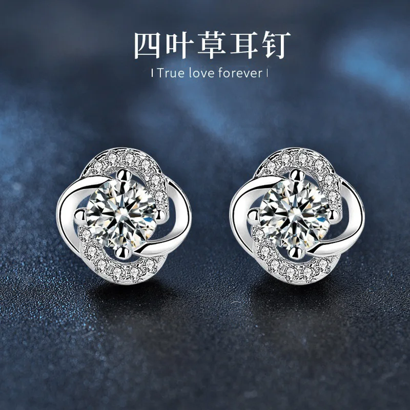 925 sterling silver jewelry, moissanite four-leaf clover earrings for women, simple and unique design earrings, accessories ins