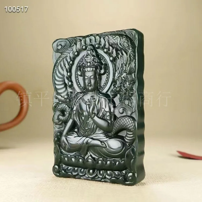 Hotan Green Jade Guanyin Bodhisattva Double-Sided Relief Pendant