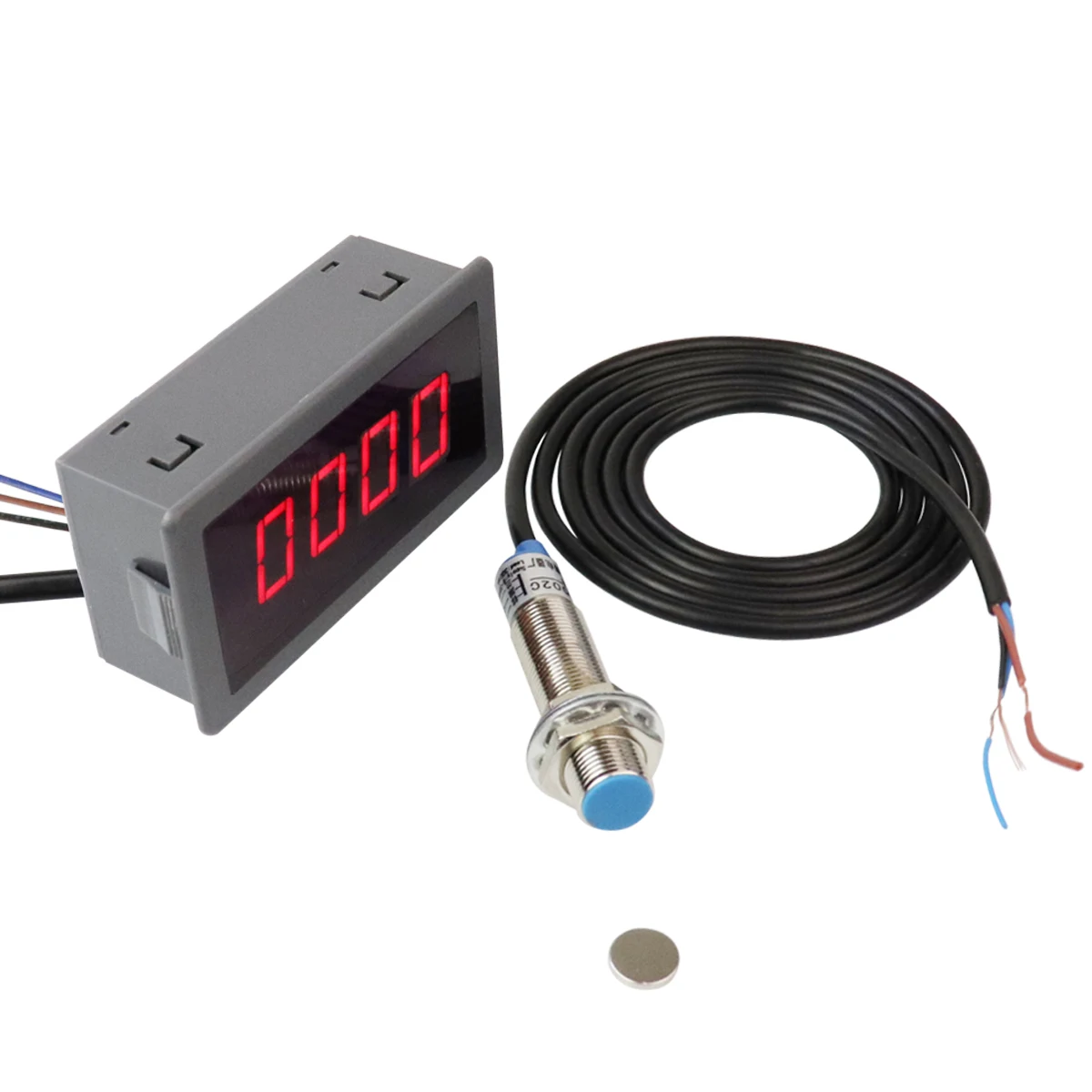 AC 220V 4 LED Digital VERMELHO Tacômetro RPM Medidor de velocidade + Sensor de interruptor de proximidade Hall NPN
