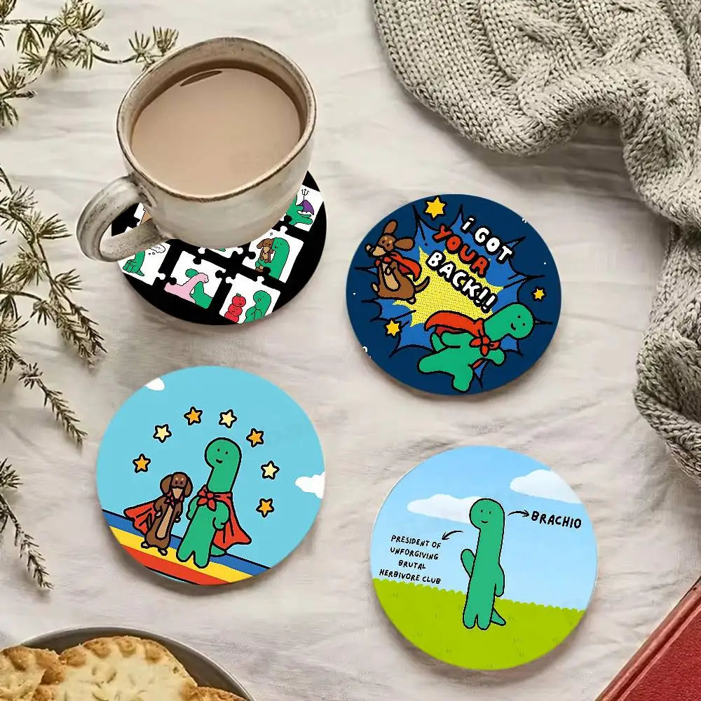Cute J-Jog-uman-s Dinosaurs pattern art painted wooden anti-slip coasters, suitable for decoration of living room kitchenware
