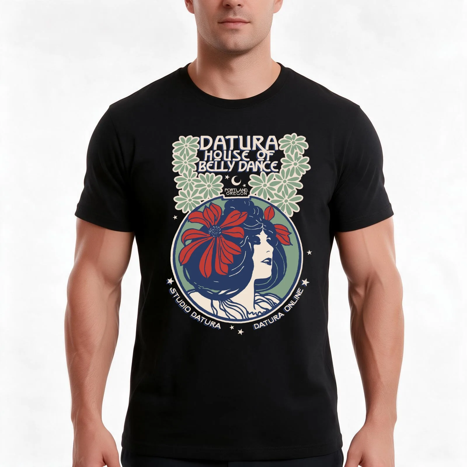 Datura: Stile Floreale Red T-Shirt, Summer Casual Cotton Tee, Oversized Streetwear Tops, Vintage Graphic Print, Unisex Men Women