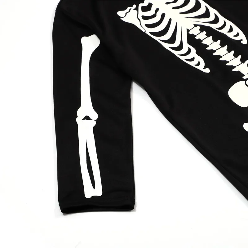 3–12 Jahre Kinder, im Dunkeln leuchtender Skelett-Overall mit Horror-Handschuhen, Halloween-Maskenkostüm für Kinder, gruseliger Ganzkörper-Rollenspielanzug