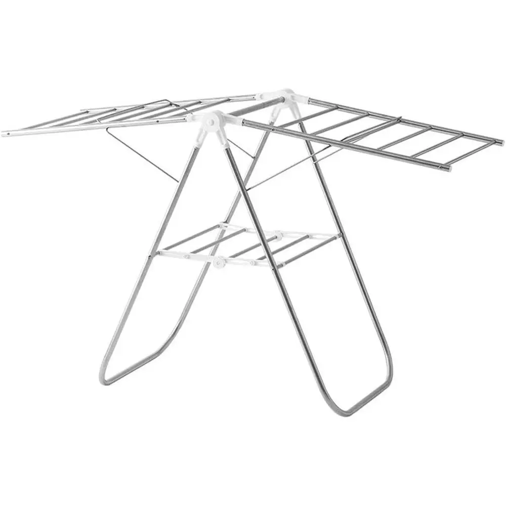 

Stainless Steel Double Pole Clothes Drying Rack, Silver, 120x75cm for Balcony Use