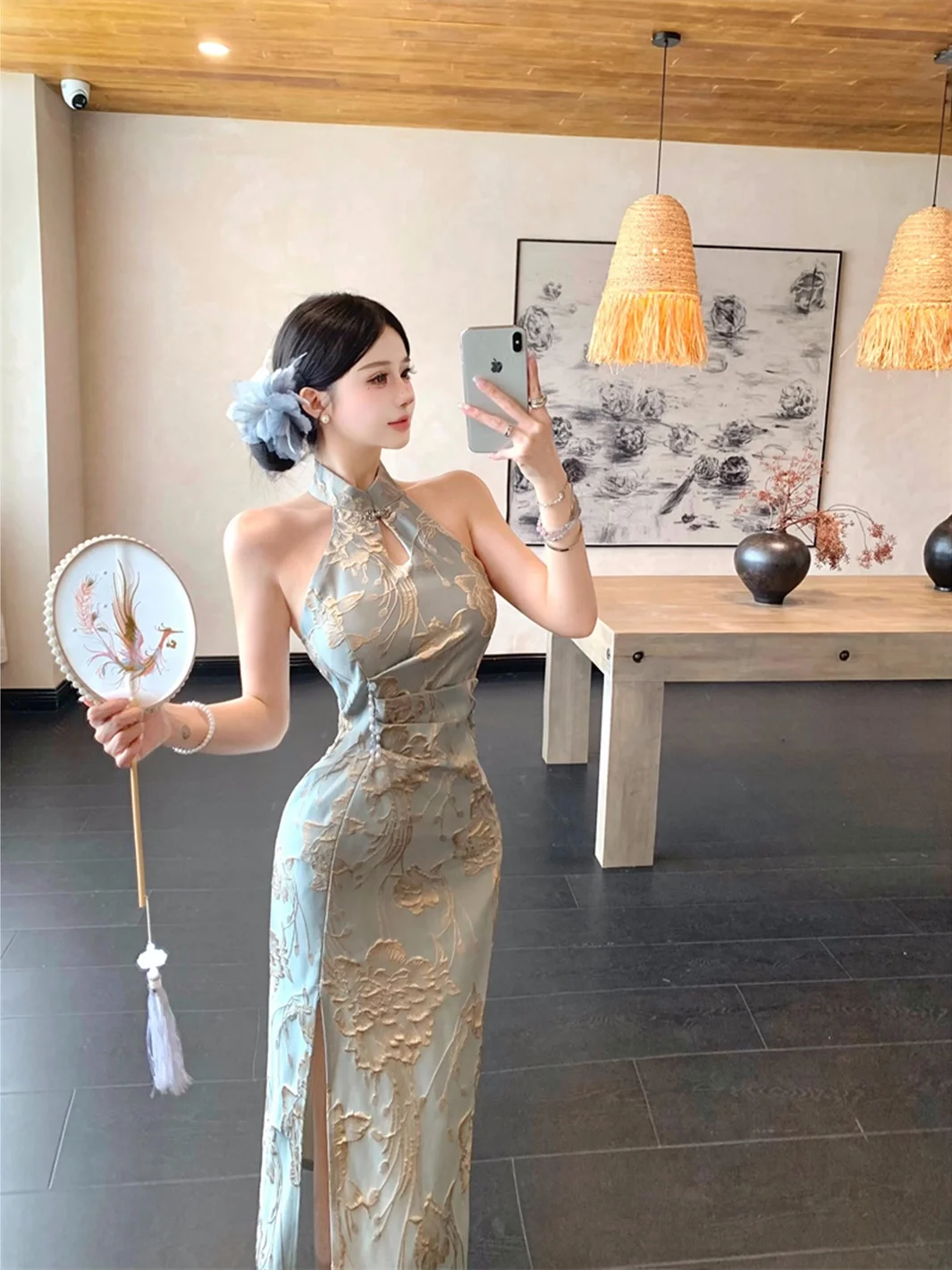 エレガントな中国風の袍ストラップドレス女性の冬のセクシーな純粋な欲望ボディコンスカート美しい吊りネックチューブトップドレス