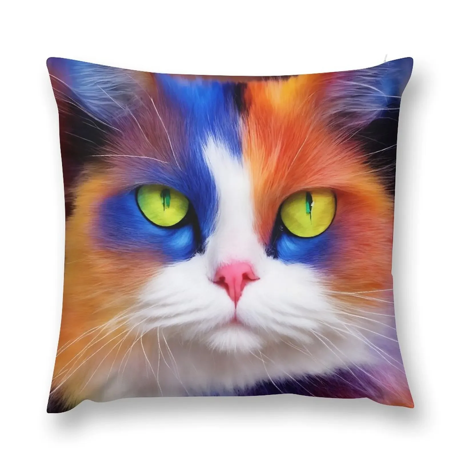 portrait of cool and good - looking ragdoll cat, long colorful and shining cat hairs, big cat eyes in two colors, c Throw Pillow