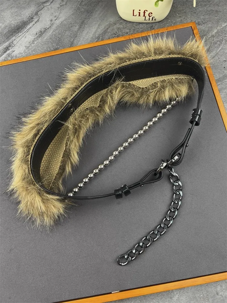 여성 패션 PU 가죽 인조 모피 코르셋 여성용 허리띠 코트 장식용 와이드 벨트 J1622