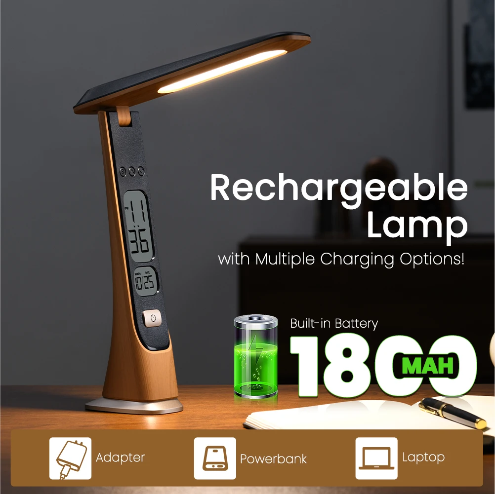 WILIT LED Desk Lamp Time Display Rechargeable Night Light Folding Eye Protection,Reading Tabletop Light For Office Student Gifts
