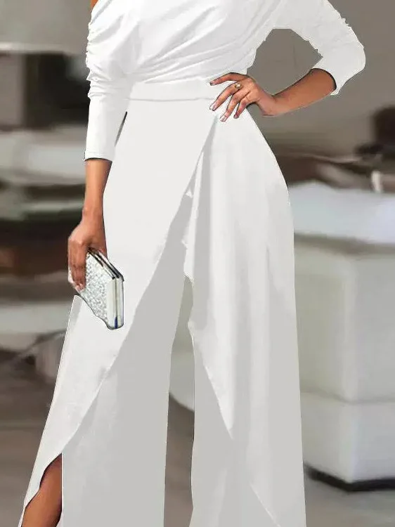 بدلة قفز غير رسمية واحدة للنساء لون نقي أناقة سراويل طويلة عالية الخصر للتنقل أنبوب مستقيم صيف 2025