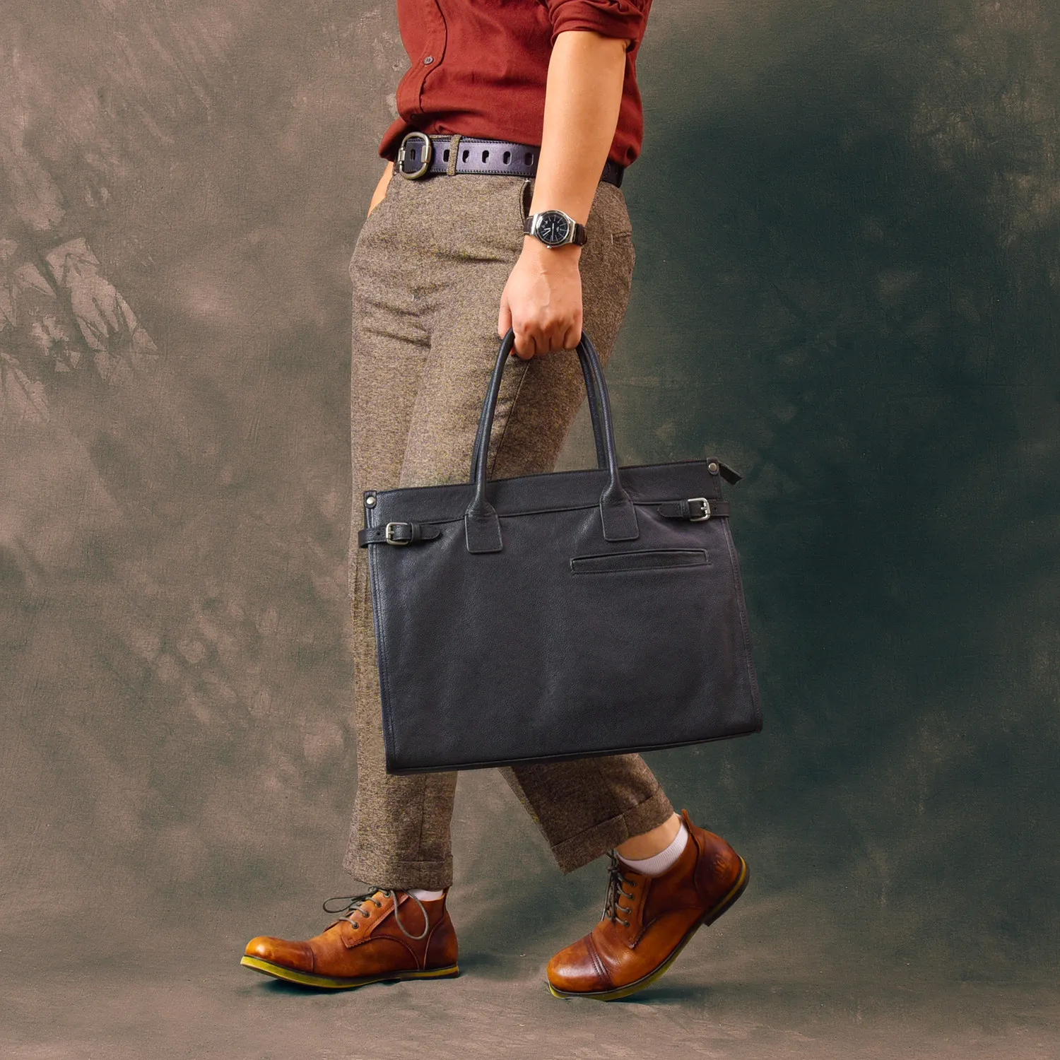 business fashion handmade high-quality first layer cowhide men's black briefcase casual genuine leather commuter handbag