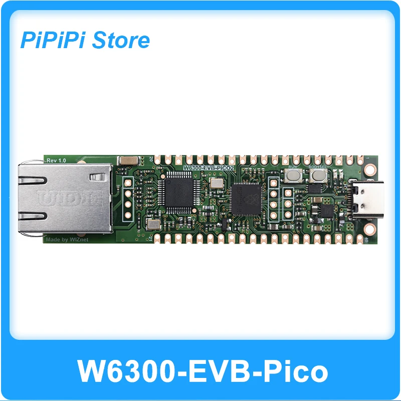 W6300-EVB-Pico2 RP2350 Ethernet Development Board W6300 Hardwired TCP/IP RJ45 10/100M 16Mbit Flash for Raspberry Pi Pico 2 IoT