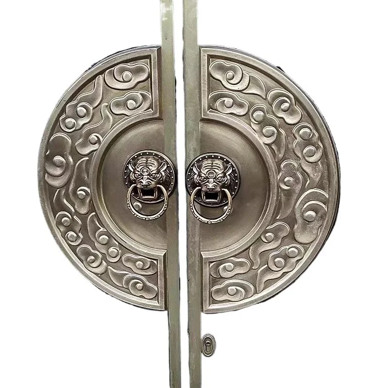 Electronic waterproof fingerprint lock villa double retro copper door wooden iron door tiger head beast head pull ring