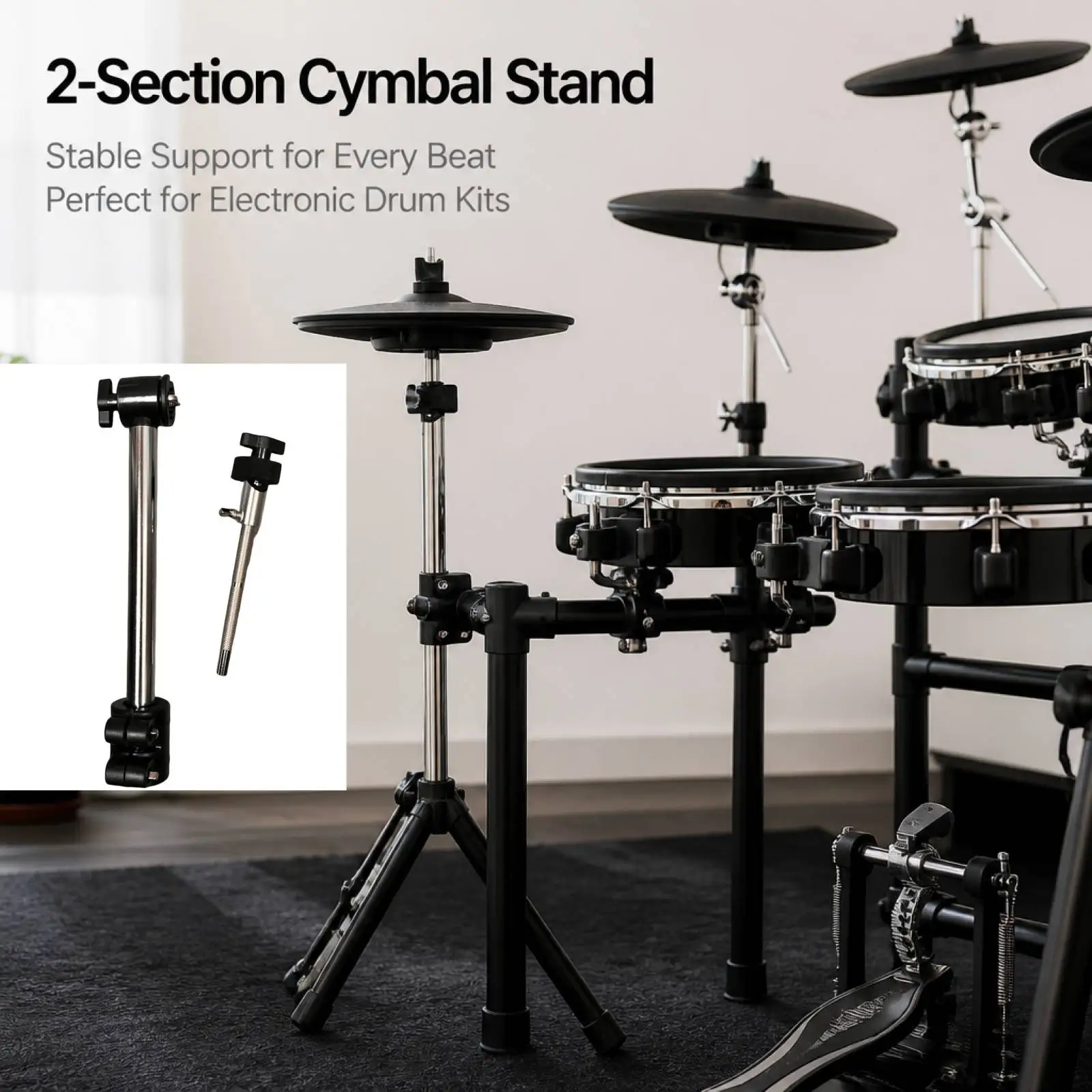 Cymbal Stand Rod with Felt Washer Two-Section Cymbal Rod Chrome-Finished Attachment for Percussionists, Live Stage