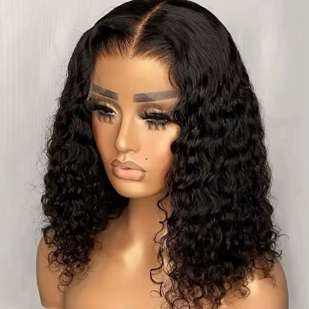 

Deep Wave Bob 13x4 4X4 Lace Front Human Hair Wigs 230% Density Pre Plucked Short Bob Wig Natural Black 100% Human Hair For Women