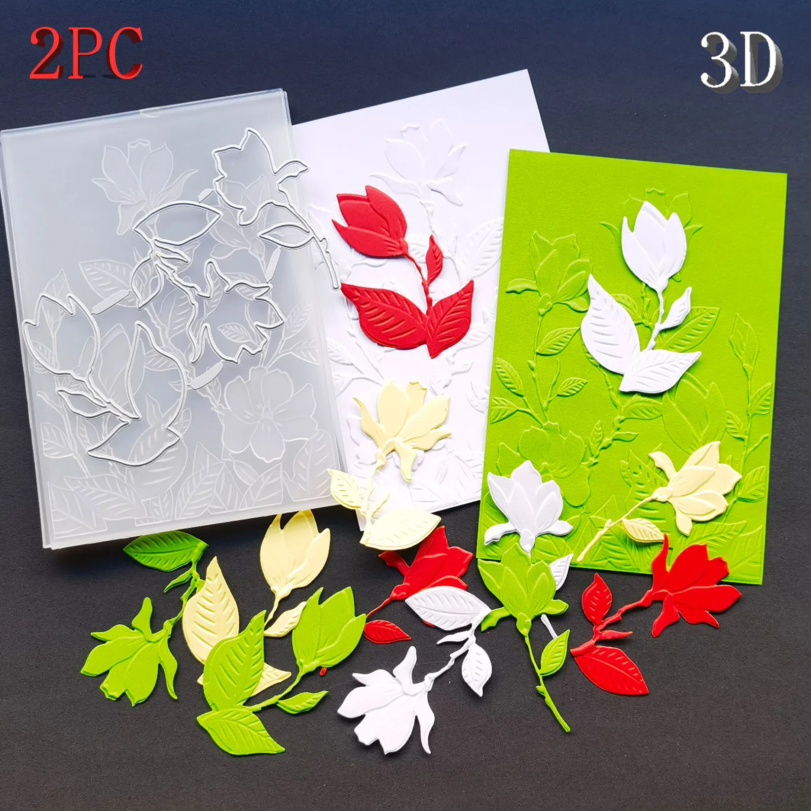 Strange Magnolia 3D gepresste Blumenordner und Schneidform, 2-teiliges Set, für Kartenherstellung, Scrapbooking, Heimwerkerarbeiten und dekorativ