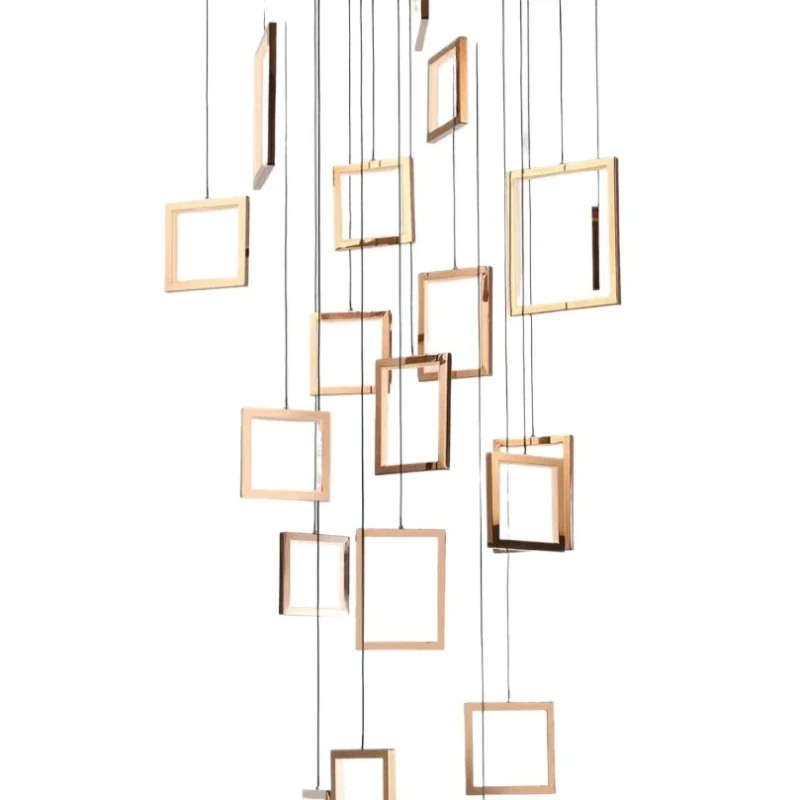 Staircase Pendant Light, Duplex Stainless Steel Pendant Light, Rotating Staircase Pendant Light, Hollow Villa Living Room