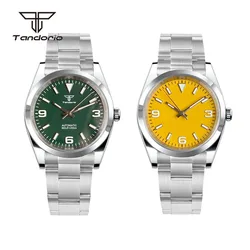 Tandorio Stainless Steel Automatic Watch Mechanical NH35 PT5000 36mm/39mm Men's Wristwatch Sapphire Glide Lock Clasp Green Lume
