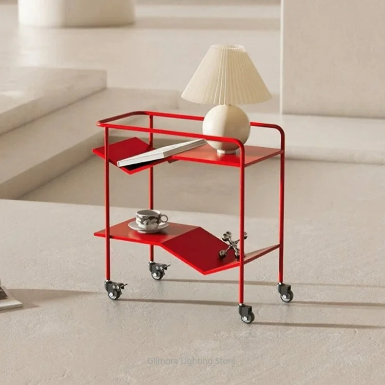 Movable Iron Art Storage Cart & Side Table for Small Spaces, Creative Dopamine Home Decor