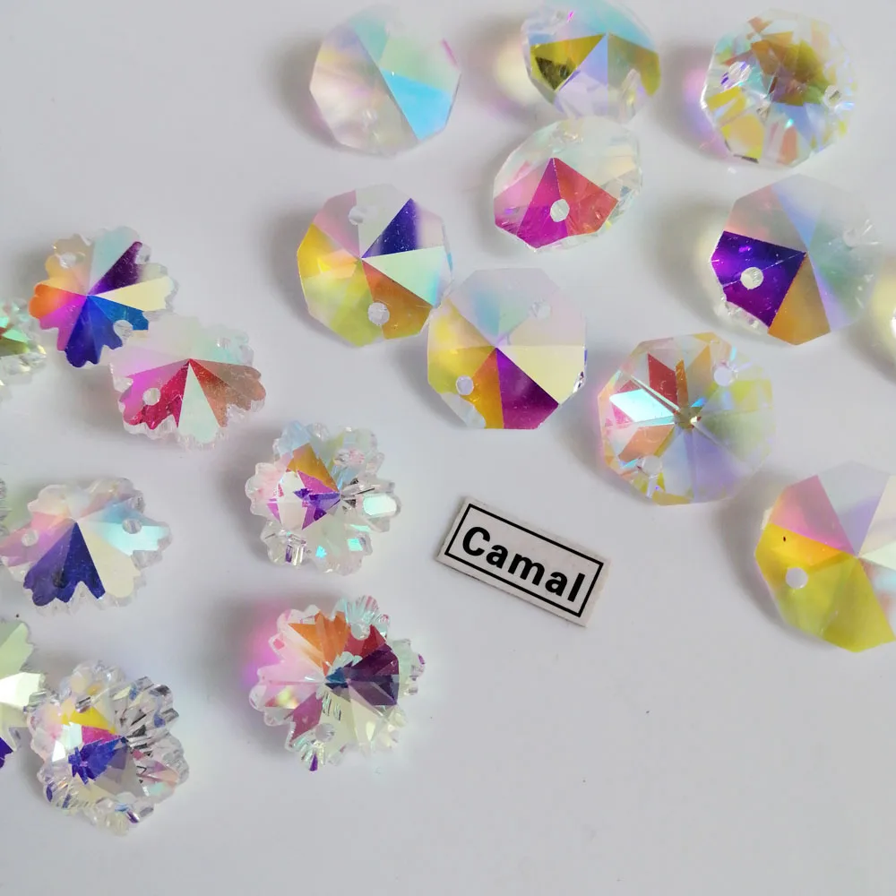 

Camal 20pcs AB Color Crystal 14mm Octagonal / Snowflake Loose Beads 2 Holes Chandelier Lamp Lighting Part Curtain Accessories