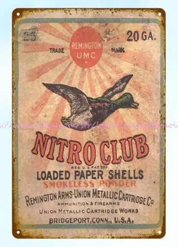 Remington UMC Nitro Club Loaded Paper Shells duck hunting metal tin sign