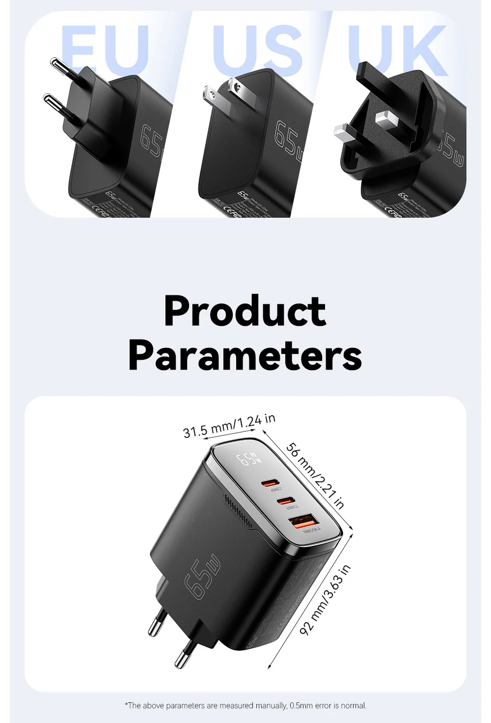 Essager 65W GaN USB Typ-C Ladegerät mit Digitalanzeige Mehrfach-Schnellladegerät für iPhone Huawei Samsung iPad MacBook Laptop – Detail 14
